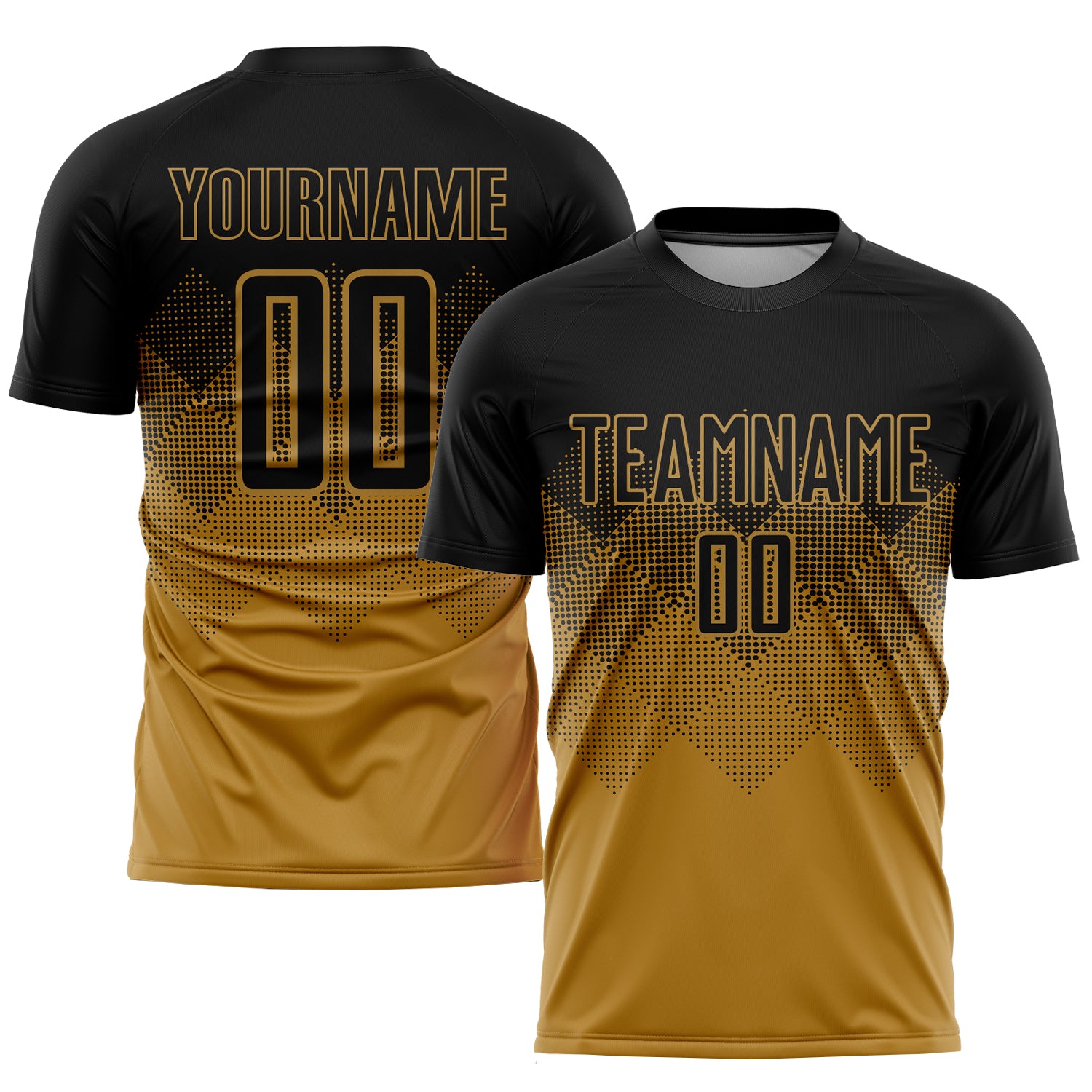 Personalized Old Gold Black Sublimation Soccer Uniform Jersey Team Custom Name and Number