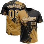 Personalized Old Gold Black-White 3D Pattern Abstract Brush Stroke Two-Button Unisex Softball Jersey Team Custom Name and Number
