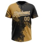 Personalized Old Gold Black-White 3D Pattern Abstract Brush Stroke Two-Button Unisex Softball Jersey Team Custom Name and Number