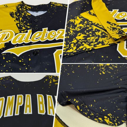 Personalized Old Gold Black-White 3D Pattern Design Abstract Brush Stroke Authentic Baseball Jersey Team Custom Name and Number