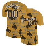 Personalized Old Gold Black-White 3D Pattern Design Cowboy Rodeo Performance T-Shirt Team Custom Name and Number