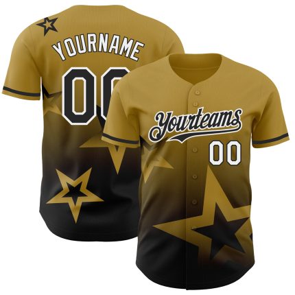 Personalized Old Gold Black-White 3D Pattern Design Gradient Style Twinkle Star Authentic Baseball Jersey Team Custom Name and Number