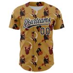 Personalized Old Gold Black-White 3D Pattern Halloween Authentic Baseball Jersey Team Custom Name and Number
