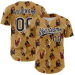 Personalized Old Gold Black-White 3D Pattern Halloween Authentic Baseball Jersey Team Custom Name and Number