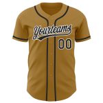 Personalized Authentic Baseball Jersey in Old Gold and Black-White Design Personalized Old Gold Black-White Authentic Baseball