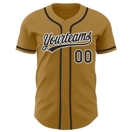 Personalized Authentic Baseball Jersey in Old Gold and Black-White Design Personalized Old Gold Black-White Authentic Baseball