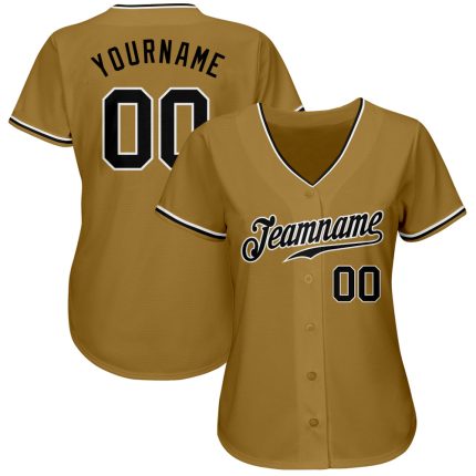 Personalized Old Gold Black-White Authentic Baseball Jersey Team Custom Name and Number