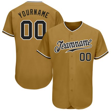 Personalized Old Gold Black-White Authentic Baseball Jersey Team Custom Name and Number