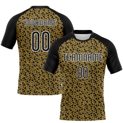 Personalized Old Gold Black-White Geometric Shape Sublimation Volleyball Uniform Jersey Team Custom Name and Number