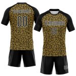 Personalized Old Gold Black-White Geometric Shape Sublimation Volleyball Uniform Jersey Team Custom Name and Number