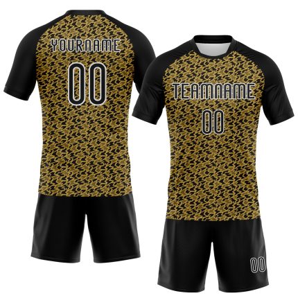 Personalized Old Gold Black-White Geometric Shape Sublimation Volleyball Uniform Jersey Team Custom Name and Number