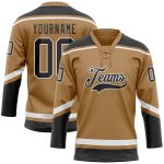 Personalized Old Gold Black-White Hockey Lace Neck Jersey Team Custom Name and Number
