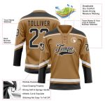 Personalized Old Gold Black-White Hockey Lace Neck Jersey Team Custom Name and Number