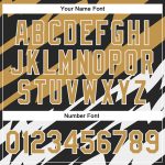 Personalized Old Gold Black-White Lightning 3D Pattern Design Bomber Full-Snap Varsity Letterman Jacket Team Custom Name and Number