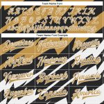 Personalized Old Gold Black-White Lightning 3D Pattern Design Bomber Full-Snap Varsity Letterman Jacket Team Custom Name and Number