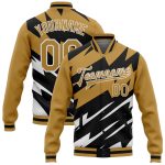 Personalized Old Gold Black-White Lightning 3D Pattern Design Bomber Full-Snap Varsity Letterman Jacket Team Custom Name and Number
