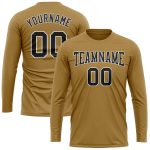 Personalized Old Gold Black-White Long Sleeve Performance T-Shirt Team Custom Name and Number
