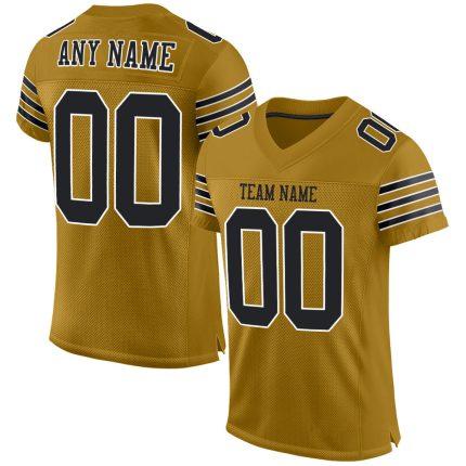 Personalized Old Gold Black-White Mesh Authentic Football Jersey
