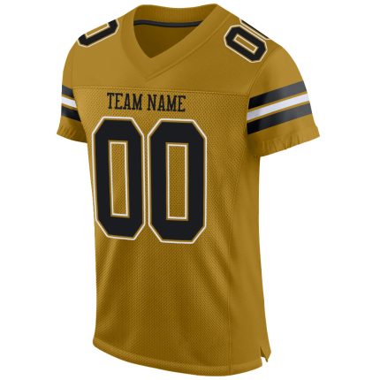 Custom Old Gold Black-White Mesh Football Jersey with Personalized Name and Number - Authentic Team Gear Personalized Old