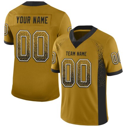 Personalized Old Gold Black-White Mesh Drift Fashion Football Jersey Team Custom Name and Number