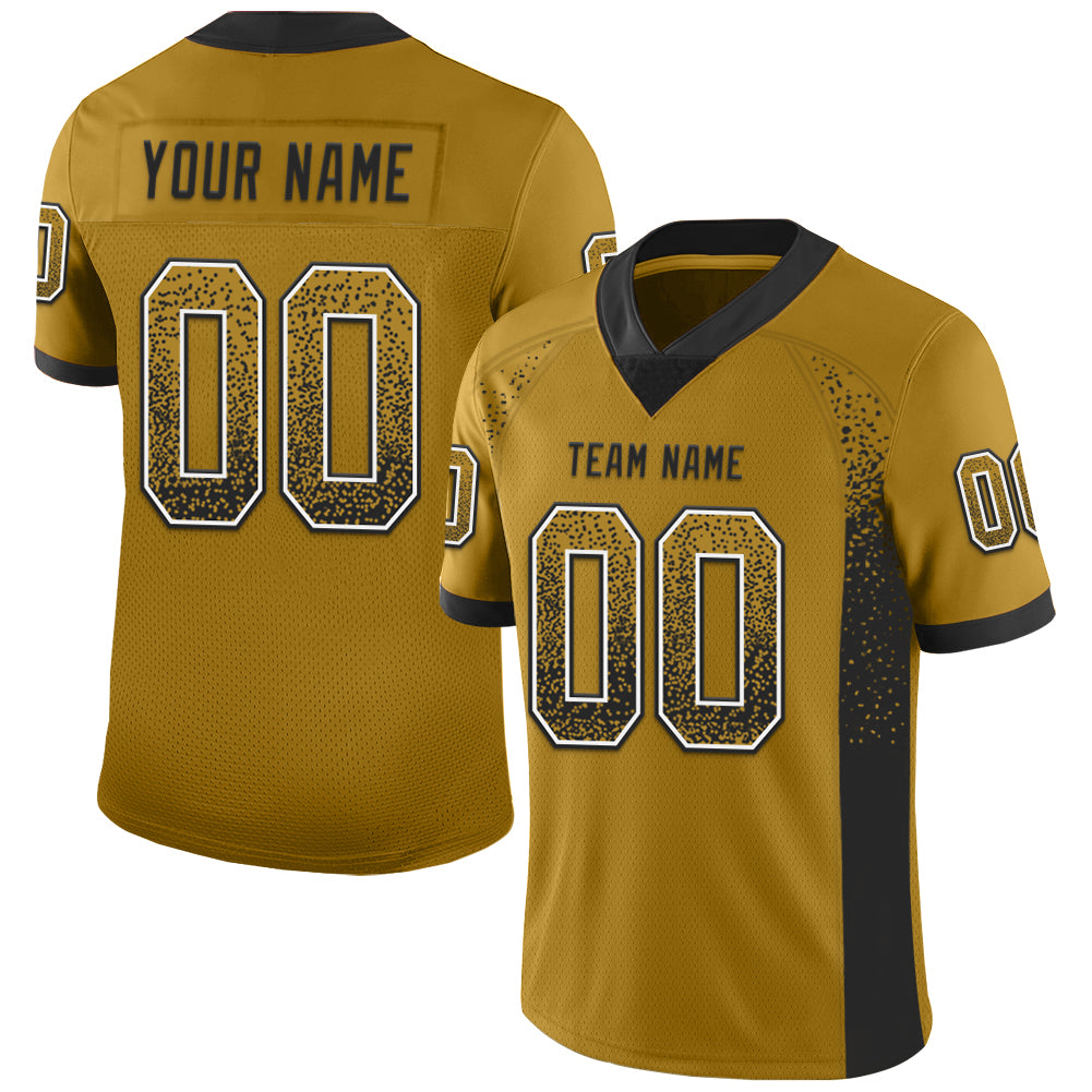 Personalized Old Gold Black-White Mesh Drift Fashion Football Jersey Team Custom Name and Number