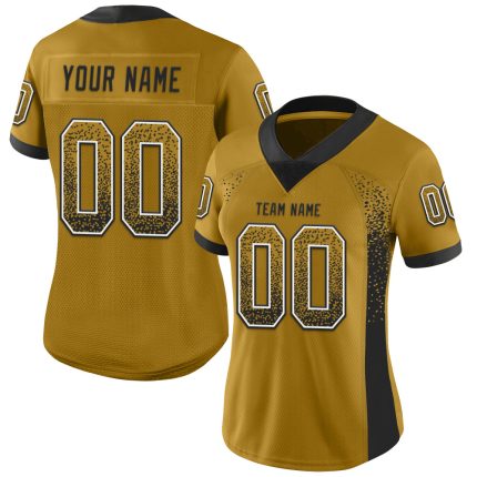 Personalized Old Gold Black-White Mesh Drift Fashion Football Jersey Team Custom Name and Number