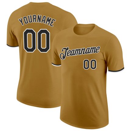 Personalized Old Gold Black-White Performance T-Shirt Team Custom Name and Number