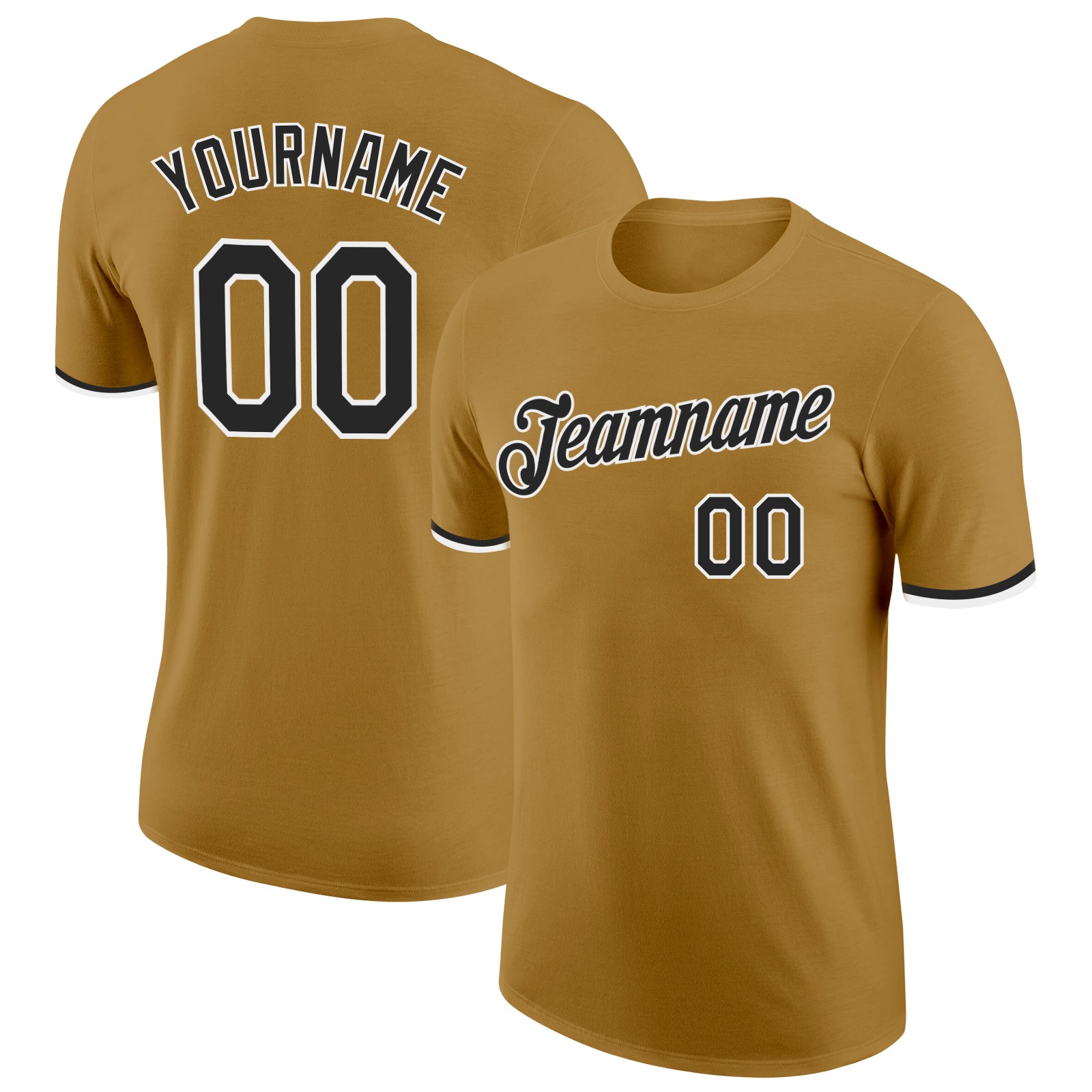 Personalized Old Gold Black-White Performance T-Shirt Team Custom Name and Number