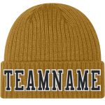 Personalized Old Gold Black-White Stitched Cuffed Knit Hat Team Custom Name and Number