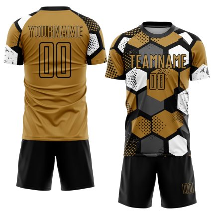 Personalized Old Gold Black-White Sublimation Soccer Uniform Jersey Team Custom Name and Number