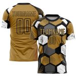 Personalized Old Gold Black-White Sublimation Soccer Uniform Jersey Team Custom Name and Number