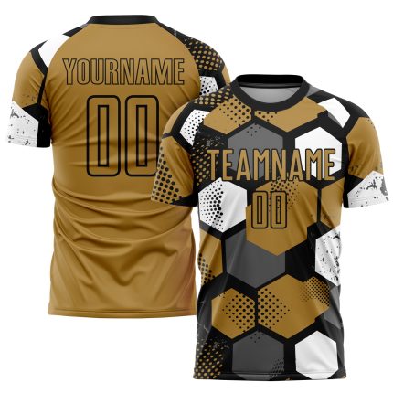 Personalized Old Gold Black-White Sublimation Soccer Uniform Jersey Team Custom Name and Number