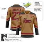 Personalized Old Gold Cardinal-Black Hockey Lace Neck Jersey Team Custom Name and Number