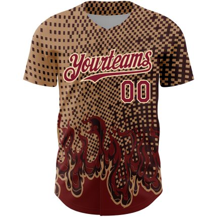 Personalized Old Gold Crimson-City Cream 3D Pattern Design Flame Authentic Baseball Jersey Team Custom Name and Number