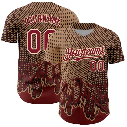 Personalized Old Gold Crimson-City Cream 3D Pattern Design Flame Authentic Baseball Jersey Team Custom Name and Number