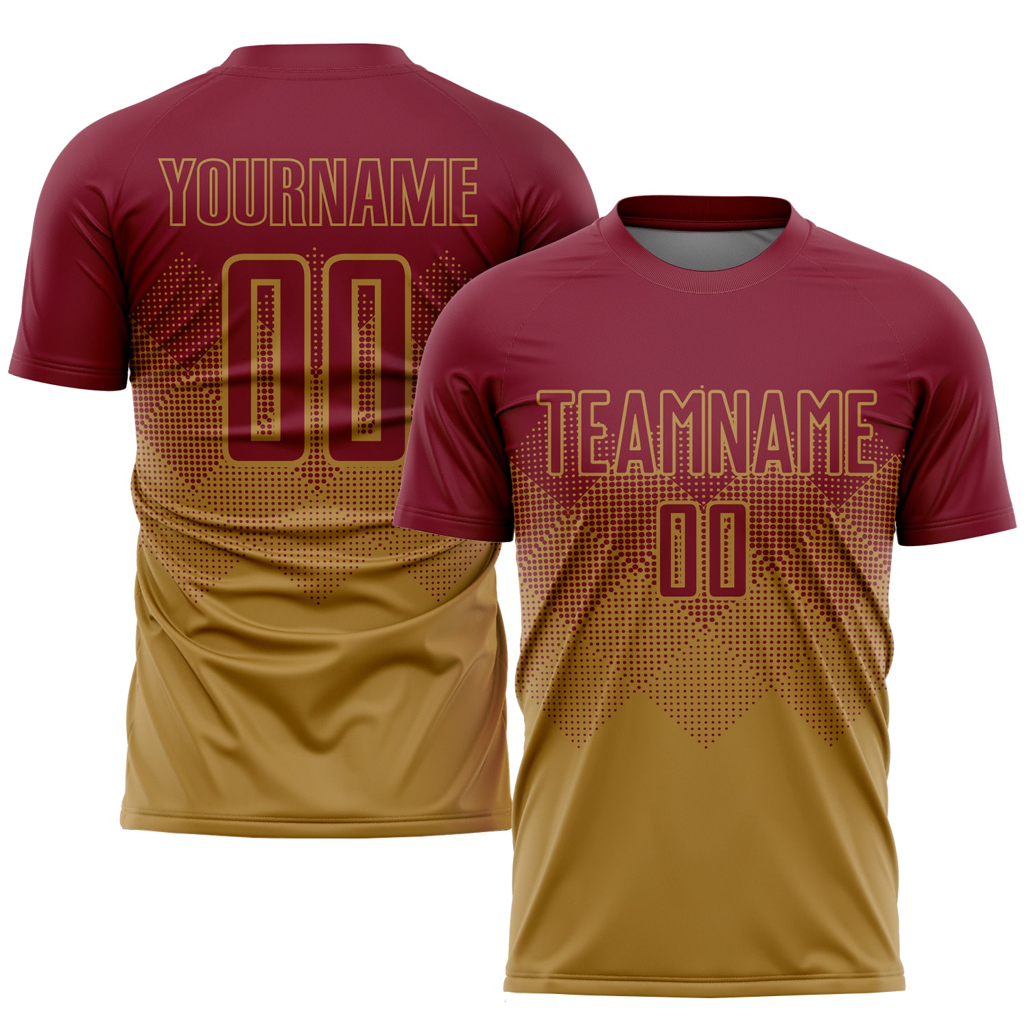 Custom Name and Number Personalized Old Gold Crimson Soccer Uniform Jersey - Sublimation Team Gear Personalized Old Gold