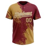 Personalized Old Gold Crimson-White 3D Pattern Abstract Brush Stroke Two-Button Unisex Softball Jersey Team Custom Name and Number