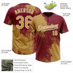 Personalized Old Gold Crimson-White 3D Pattern Abstract Brush Stroke Two-Button Unisex Softball Jersey Team Custom Name and Number