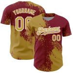 Personalized Old Gold Crimson-White 3D Pattern Design Abstract Brush Stroke Authentic Baseball Jersey Team Custom Name and Number