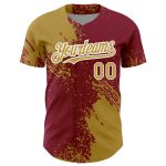 Personalized Old Gold Crimson-White 3D Pattern Design Abstract Brush Stroke Authentic Baseball Jersey Team Custom Name and Number