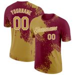 Personalized Old Gold Crimson-White 3D Pattern Design Abstract Brush Stroke Performance T-Shirt Team Custom Name and Number