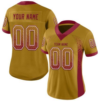 Personalized Old Gold Crimson-White Mesh Drift Fashion Football Jersey Team Custom Name and Number