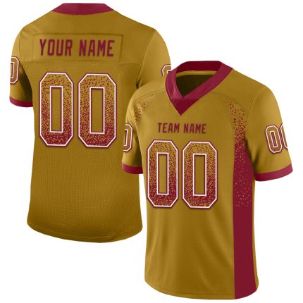 Personalized Old Gold Crimson-White Mesh Drift Fashion Football Jersey Team Custom Name and Number