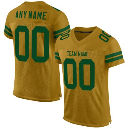 Personalized Old Gold Green Mesh Authentic Football Jersey Team Custom Name and Number