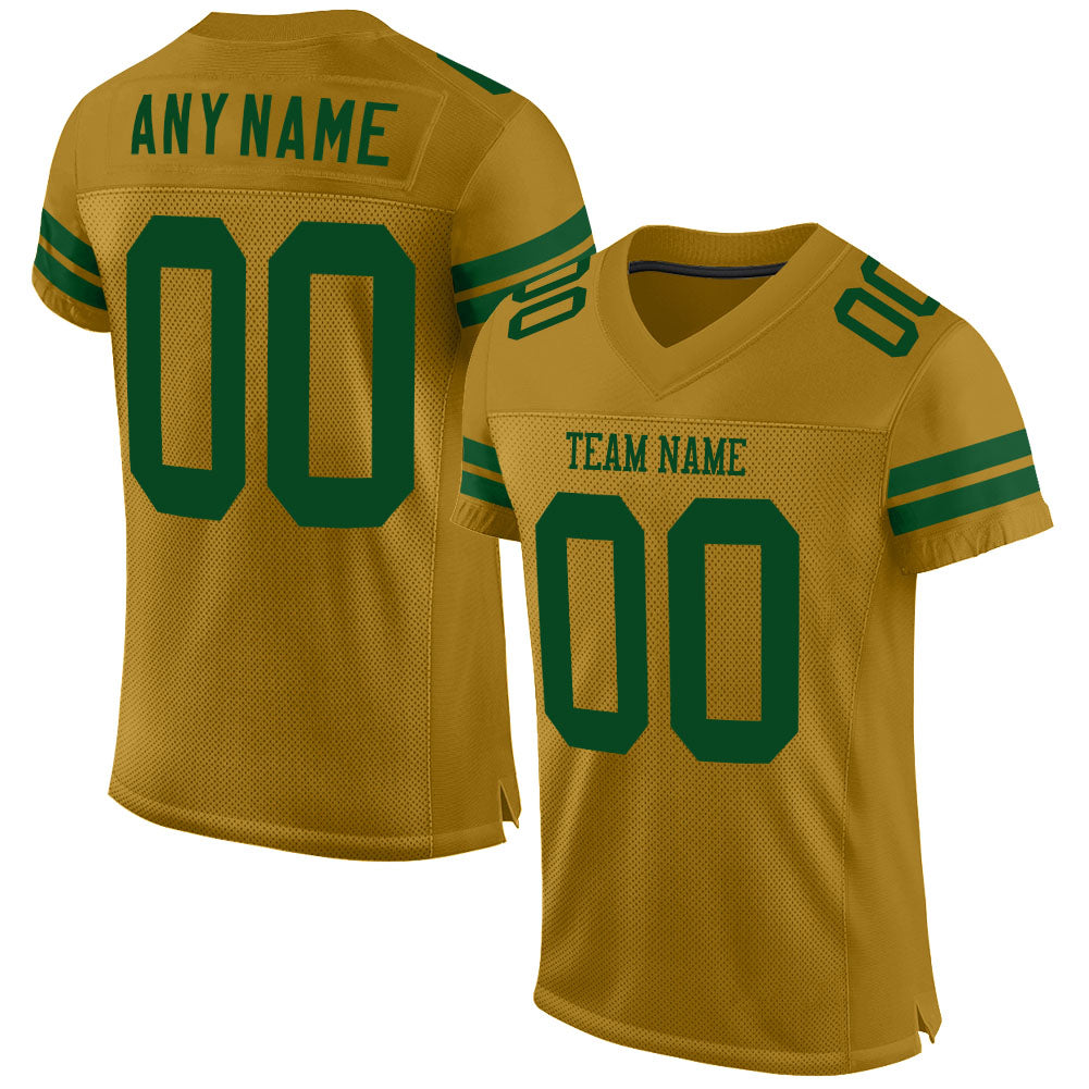 Personalized Old Gold Green Mesh Authentic Football Jersey Team Custom Name and Number