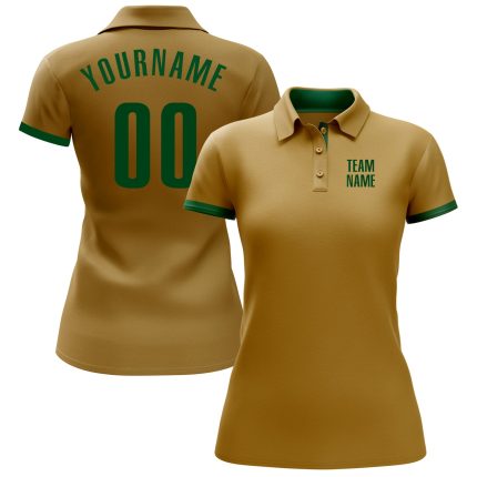 Personalized Old Gold Green Performance Golf Polo Shirt Team Custom Name and Number