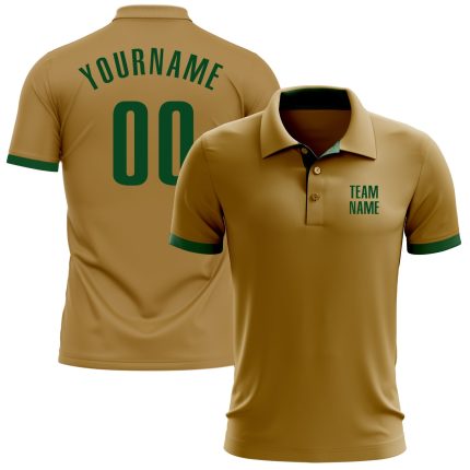 Personalized Old Gold Green Performance Golf Polo Shirt Team Custom Name and Number