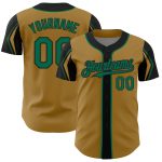 Personalized Old Gold Kelly Green-Black 3 Colors Arm Shapes Authentic Baseball Jersey Team Custom Name and Number