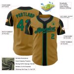 Personalized Old Gold Kelly Green-Black 3 Colors Arm Shapes Authentic Baseball Jersey Team Custom Name and Number