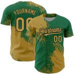 Personalized Old Gold Kelly Green-Black 3D Pattern Design Abstract Brush Stroke Authentic Baseball Jersey Team Custom Name and Number